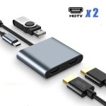 4-IN-1 Type-c To Dual HDMI + USB + Type-c Pd Hub Adapter Good Quality By