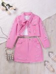 Girl's 1 Set Ripped Jean Jacket Top + Skirt Co-ords Set Comfy & Fashion Girls Spring Summer Outfit