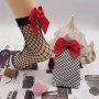 3 Pairs Bow Decor Fishnet Socks Jk Style Hollow Out Mid Tube Socks Women's Stockings & Hosiery