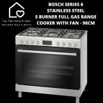 Bosch Series 6 - 5 Burner Full Gas Range Cooker With Fan - 90CM