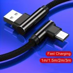 1PC USB Type C Charge Cable 90-DEGREE Elbow Fast Charging Cable 1 M 1.5 M 2 M 3 M Data Cable