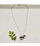 Double Puff Heart Chain Necklace - Silver Free