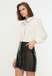 Pocket Faux Leather Woven Shorts - Black