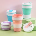 1PC Reusable Collapsible Cups With Lid For Camping 350ML Portable Folding Coffee Cups For Travel