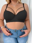 Women's Plus Sexy Bra Plus Size Solid Lightly Padded Push Up Underwire Strappy Bra