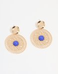 Goldair Gold Filigree & Blue Marble Center Drop Earrings