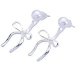 Bow Drop Earrings With Pearl Studs - Silver