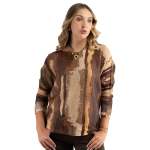 Abstract Print Batwing Knit Top - Brown Free