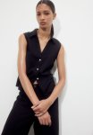 Sleeveless Linen-blend Shirt - Black
