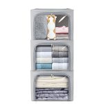 Ststech Clothes Storage Box Bins Stackable Foldable Organizer With Metal Frame For Clothing Bedding Shelves Closet Container Wit