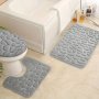 3PCS Pebble Pattern Bathroom Mat Set Absorbent & Quick-drying Bathroom Floor Carpet Non-slip & Non-shedding U-shaped Contour Rug & Toilet Lid Mat For Bathroom