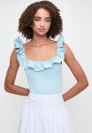Square Neck Ruffle Bodysuit - Blue