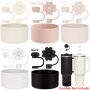 Silicone Water Bottle Accessories Set For Stanley Cups 3 Pcs - Universal Fit Boot & Straw Covers Reusable BPA-Free Straw Topper Caps For Tumblers