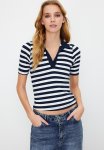 Polo Neck Fitted Blouse - Navy
