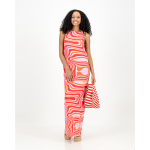 Plisse Open Back Dress - Pink Red & Orange Swirl - 2XL