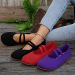 Women's Solid Color Flat Shoes Breathable Flying Woven Slip On Shoes Lightweight & Comfortable Shoes