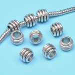 20PCS Silvery Alloy Big Hole Beads Barrel Charm With Retro Pattern Spacer Loose Bead For Diy Jewelry Accessories Hole 3.5MM