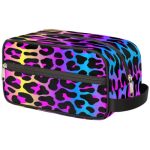 Rainbow Cheetah Leopard Print Travel Toiletry Bag For Women Men Lightweight Cosmetic Makeup Bag Organizer Waterproof Shaving Bag