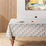 Handcrafted Check Tablecloth Neutral Stone - 8-10 Seater 150X280CM