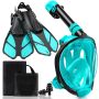 Full Face Snorkel Set L/xl - Dry Top Mask Adjustable Fins |complete Kit