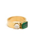 Waterproof Gold Plated Stainless Steel Clear & Green Cubic Zirconia Thick Band Ring