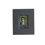 Purple Shirt Lady With Black Bird Grey Frame