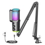 Gaming USB Microphone Noise Cancellation Condenser MIC With Mute Boom Arm Mic-reverb Adjustment Monitoring For Streaming Podcast