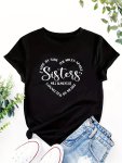 Plus Size Letter Print T-Shirt Short Sleeve Crew Neck Casual Top For Summer & Spring Women's Plus Size Clothing