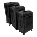 Smte Quality Trolley 3 Piece Fabric Travel Luggage Spinner Suitcase Set Black With Keychain