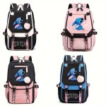 Stitch Pattern Large Capacity Backpack With Charging Port Cartoon Theme School Bag