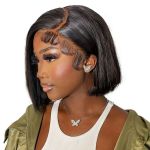 13X4 Straight Lace Front Bob Wig Brazilian Bone No Glue 8"