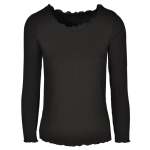 Bloom Frilled Edge Ribbed Top - Black L xl