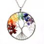 7 Chakra Crystal Tree Of Life Pendant Necklace Silver Plated Chain