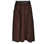 Belted Raw Edge Corduroy Skirt - Chocolate L xl