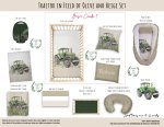 Cot Duvet Bedding Farm Tractor In Field Of Olive And Beige Set
