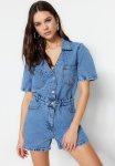 Denim Utility Short Jumpsuit - Blue