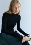 Sheer Rib-knit Turtleneck Top - Black