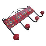Wall Mounted 4 Hooks With Mosaic Tile Red Floral