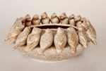 Ceramic Brown Speckled Bowl With Birds & Owls Sitting On Edge – 15X40CM
