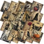 Ganeen 60 Pcs 10 X 10 Inch Vintage Halloween Quilting Fabric Squares Retro Halloween Fat Patchwork Precut Strips Rustic Crow Sku