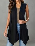 Solid Color Open Front Vest Versatile Sleeveless Simple Cardigan For Spring & Fall Women's Clothing