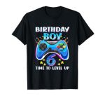 Birthday Boy Time To Level Up Gamer Video Game 6 Years Old T-Shirt