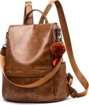 Backpack Shoulder Bag For Women's Spacious Waterproof Pu Leather - Brown
