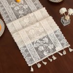 Chic Retro Lace Table Runner With Tassels - Polyester Rectangular Perfect For Dining & Kitchen Decor