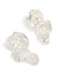 Silver Molten Flower Fan Stud Earrings