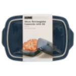 @home Stoneware Blue Rectangular Casserole With Lid 38CM