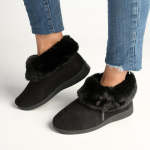 Sharon Fur Top Slippers - Black - 8