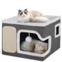Cat Beds For Indoor Cats Large Cat Cave With Cozy Hideout Scratch Pad Fluffy Ball Hanging Foldable Cat Hideaway Hold Up To 30LBS Indoor