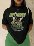 Bad Influence Graphic Print Crew Neck T-Shirt Casual Short Sleeve Top For Spring & Summer Women's Clothing