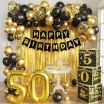 Gold 50TH Birthday Decorations Men 3PCS Birthday Decorations For Men Boys Black And Gold Balloon Boxes Birthday Party Favors